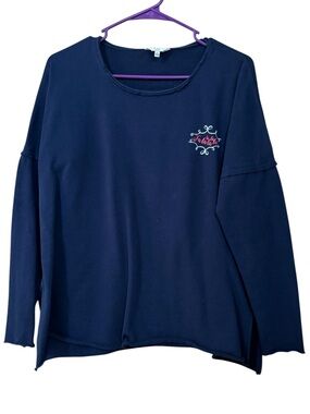 crown & ivy Navy Crewneck Sweatshirt with Pink Accent